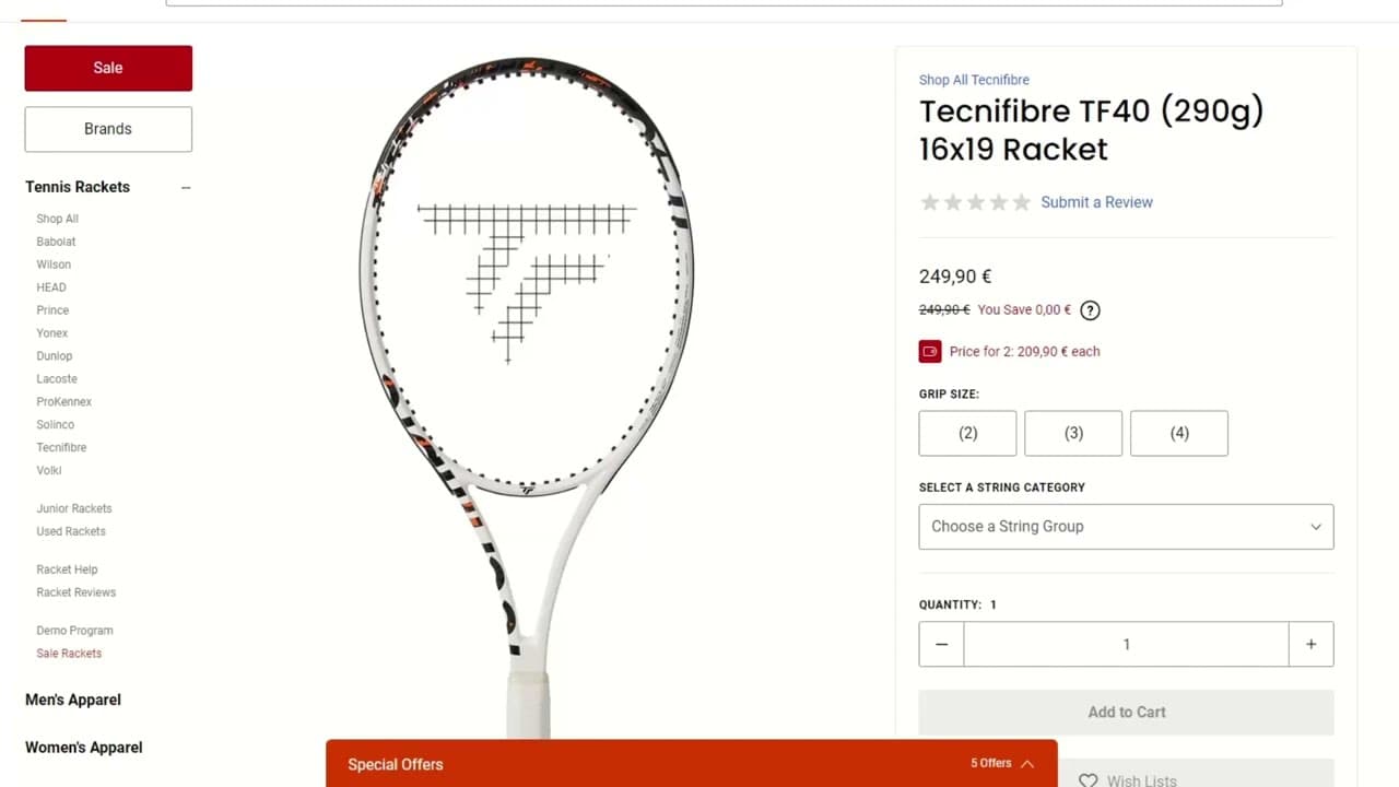 Tecnifibre TF40 290g 16x19 Specs Revealed With A Surprising Unstrung SW